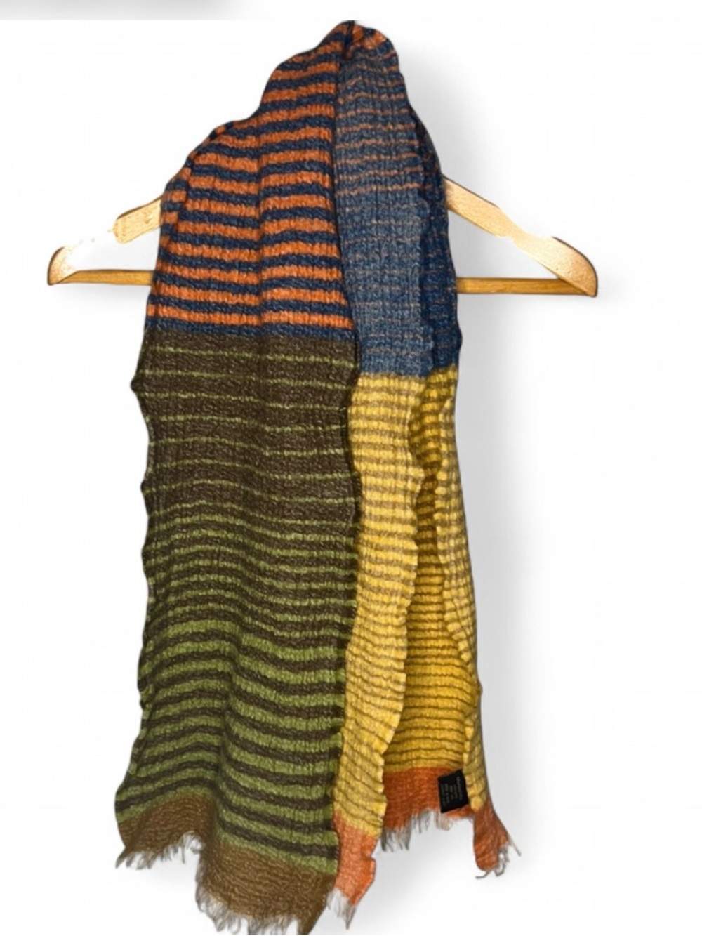 Ahujasons 100% Wool Scarf Multicolor Striped Fringe Cozy Winter Wrap‎